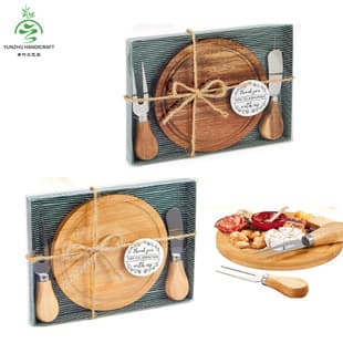 Bamboo Wood Cooked Food Board Restaurant Party Pizza Cutting Board Baptism Party Favor Cheese Board Knife and Fork Set Cross-border