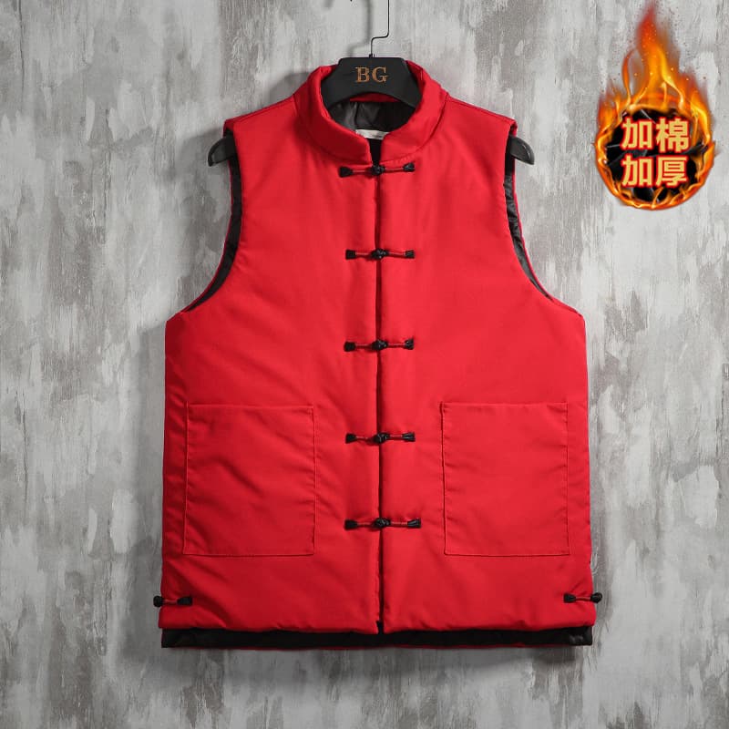 2025 Autumn and Winter New Chinese Style Men's Clothing Down Cotton Vest Retro Frog Button Waistcoat Loose Vest Jacket Trendy
