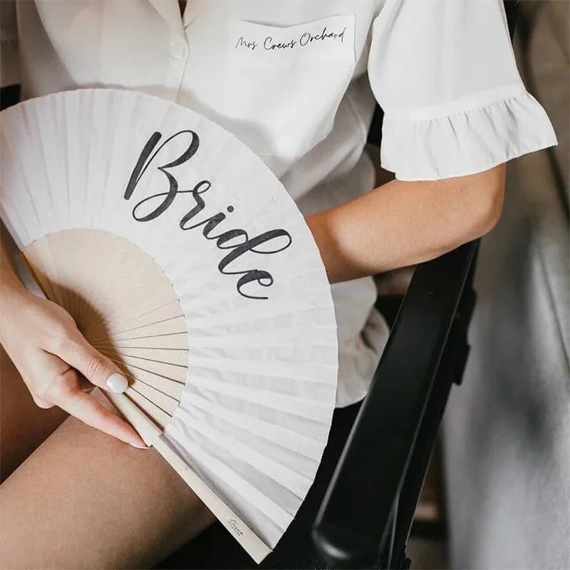 Cross-border Silk Bride Printed Natural Bamboo Fan Wooden Fan Wedding Bridal Shower Party Prop Decoration