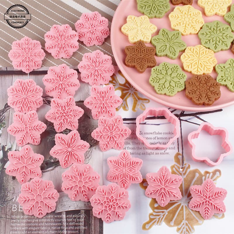 Christmas Snowflake Cookie Mold 3D Embossing Sugar Cookie Fondant Plastic Press Mold for Home Baking