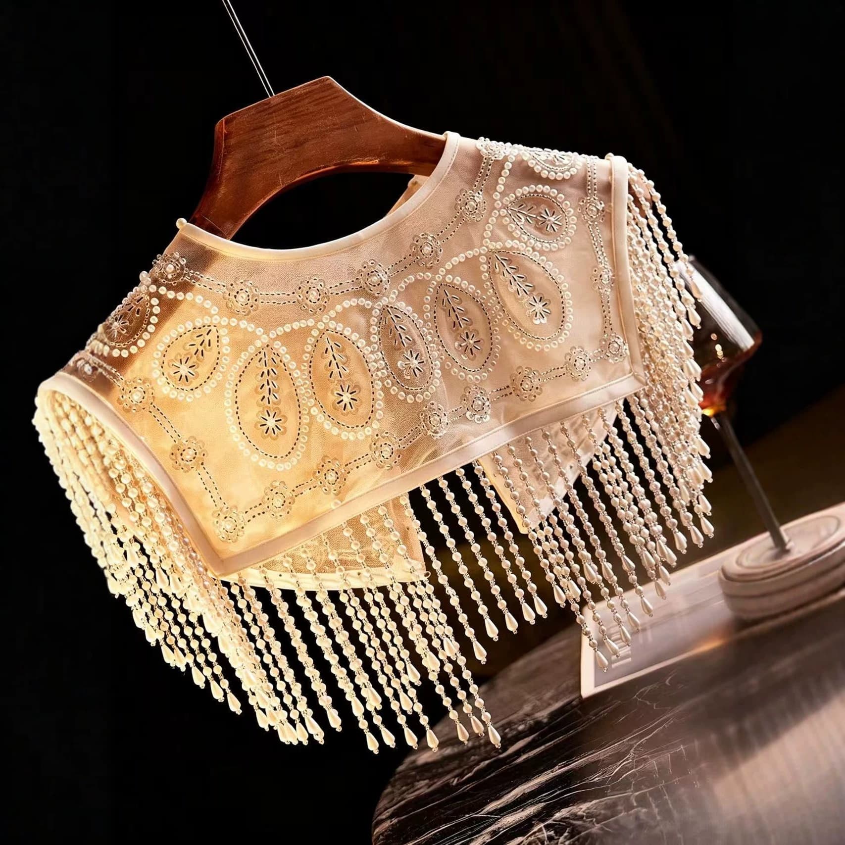 New Summer Hand-Beaded Lace Shawl Versatile Fringe Retro Short Jacket for Qipao