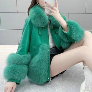 Chinese Style Faux Fur Coat for Women with Fox Fur Collar, Fashionable Cotton-Padded Jacket, New Trendy Faux Fur Outerwear
