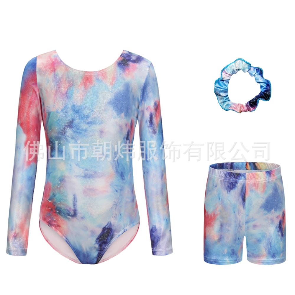 Starry Sky Children's Gymnastics Suit Hot Silver Gymnastics Suit Children's Dance Suit Performance Suit Tights Practice Suit Shorts Set