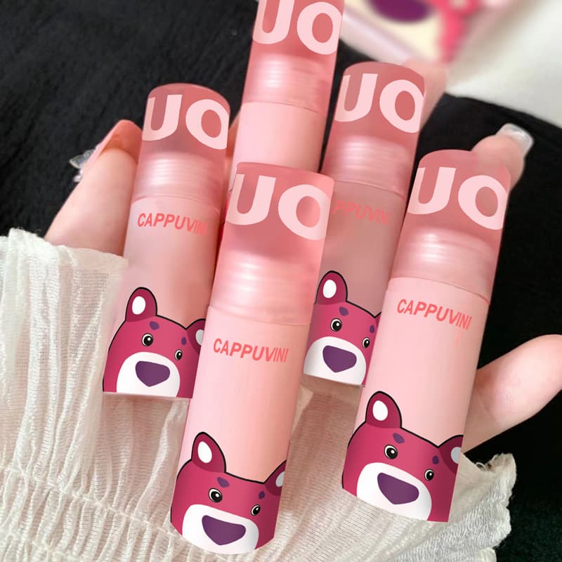 Cappuvini three-piece set pink bear lip mud matte lip glaze velvet whitening domestic makeup lip gloss