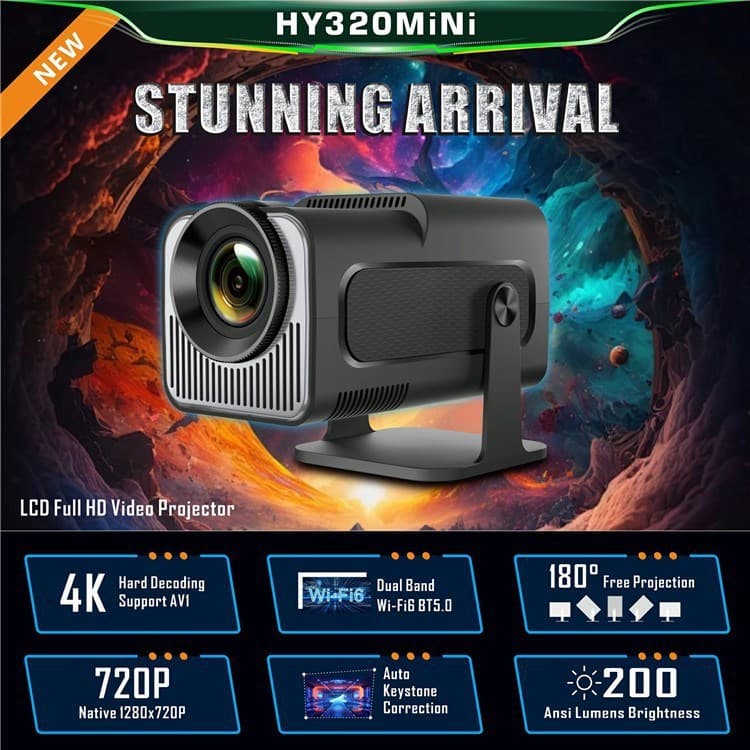 Cross-Border New Hy320 Mini 4K High-Definition Android Smart Home Theater Portable Home Short Throw Projector