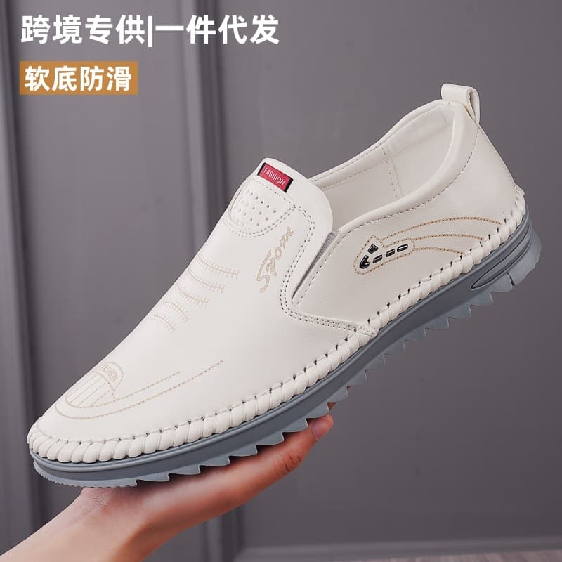 Men's Casual White Shoes Breathable Non-slip Slip-on Loafers Soft Sole Summer Driving Shoes