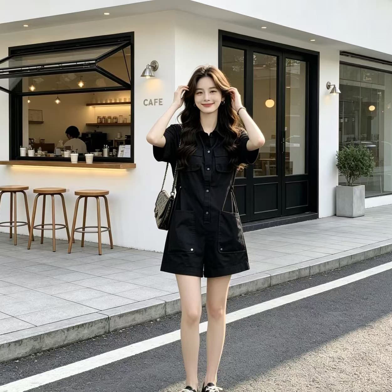Women's Workwear Jumpsuit Shorts Set, Summer 2026 New European and Korean Style, Slimming, Elegant, Waist-Cinching, Casual Jumpsuit Trendy