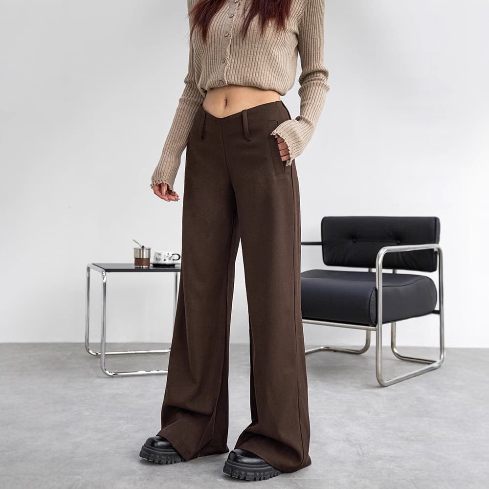 American retro black low-waist suit pants for women, spring design, slightly flared, slim and drapey wide-leg trousers, floor-length trousers