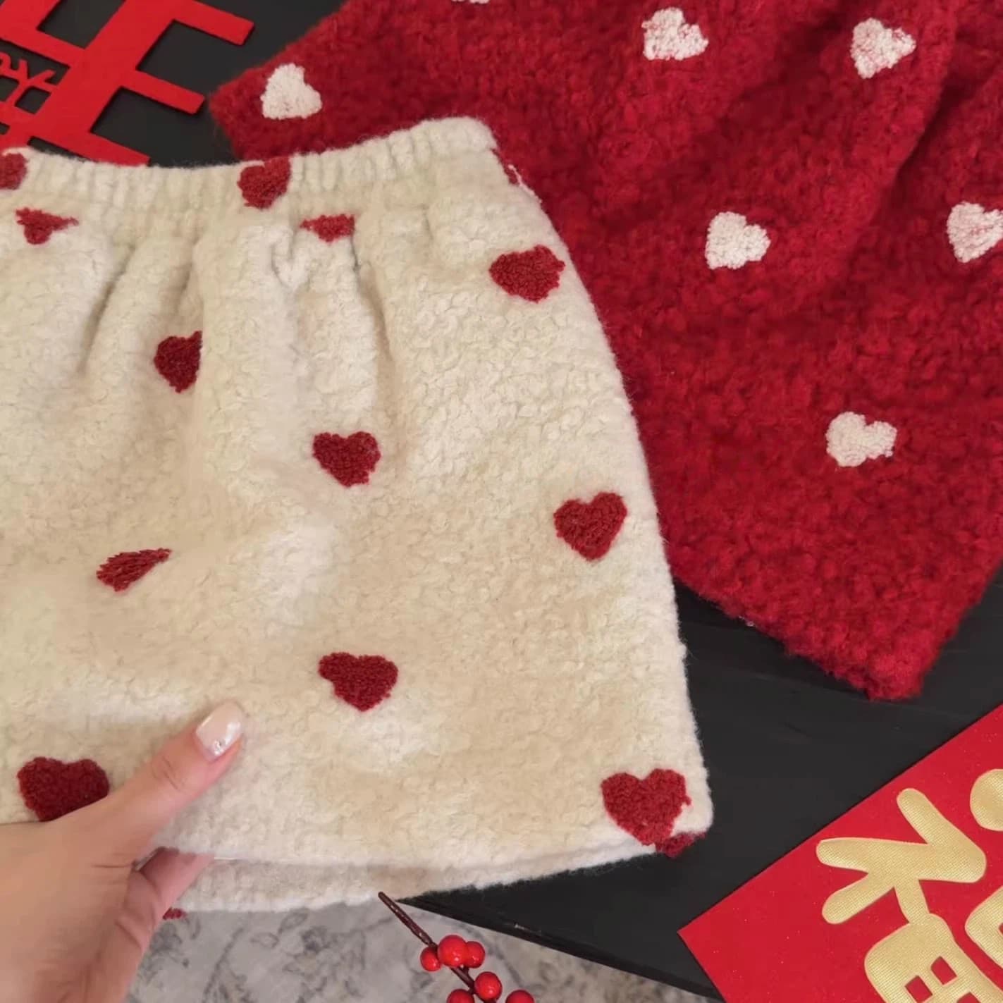 Baby Winter Quilted Short Skirt Stylish Heart Print Girls Autumn Winter New Plush Versatile Casual Skirt