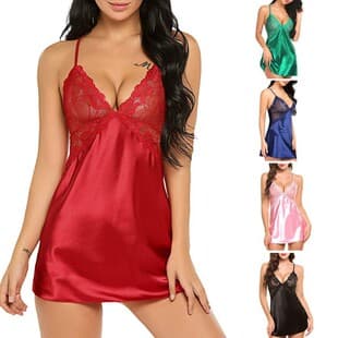 Cross-border Europe America Lingerie Imitation Silk Back Cross Strap Sexy Camisole Sleep Dress Plus Size Set Pajamas Amazon