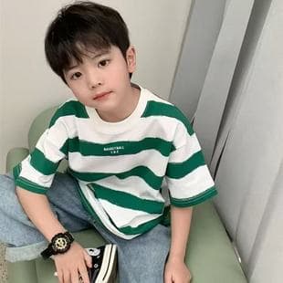 Children's T-Shirt for Boys Summer Short Sleeve Pure Cotton Korean Style Striped Half Sleeve Shirt New Versatile Baby Base T