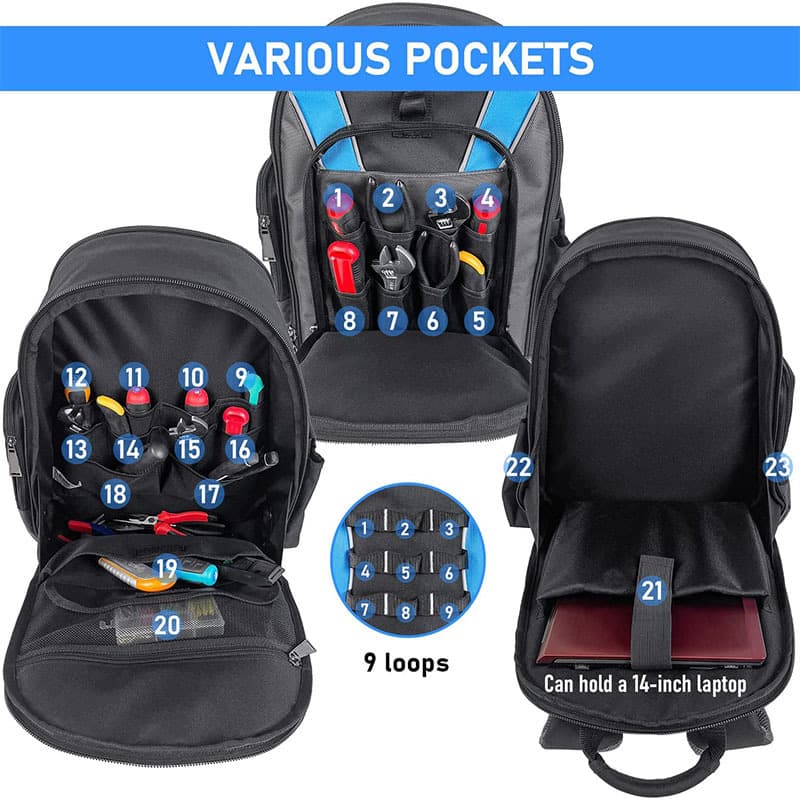 New Manufacturer Multicolor Fashion Tool Backpack Portable Multi-Purpose Heavy-Duty Tool Repair Electrician Bag Double-Shoulder Outdoor Bag