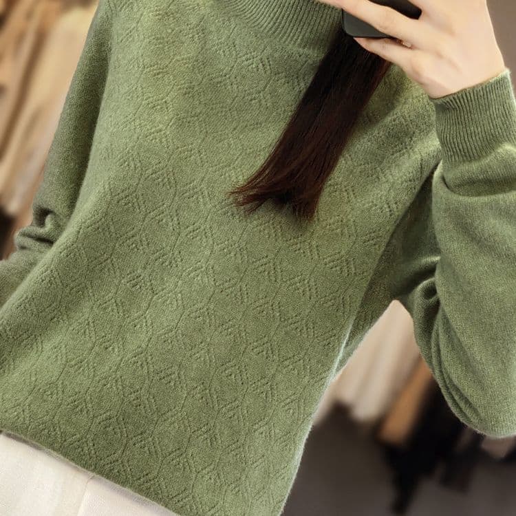 Autumn and winter new first-line ready-to-wear seamless rhombus half turtleneck women's long-sleeved sweater, fashionable and versatile pullover sweater