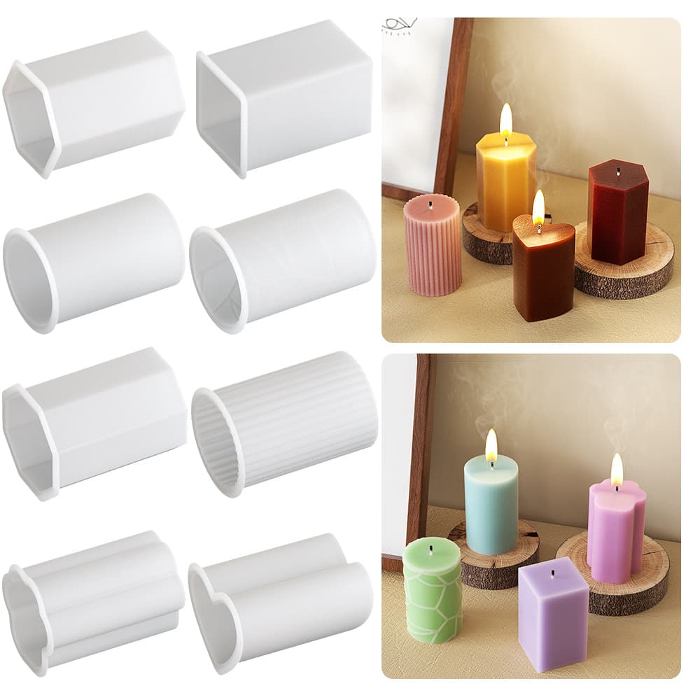 Yumeiren DIY Cylinder Candle Silicone Mold Square Hexagon Heart Cat Paw Stripe Plaster Mold