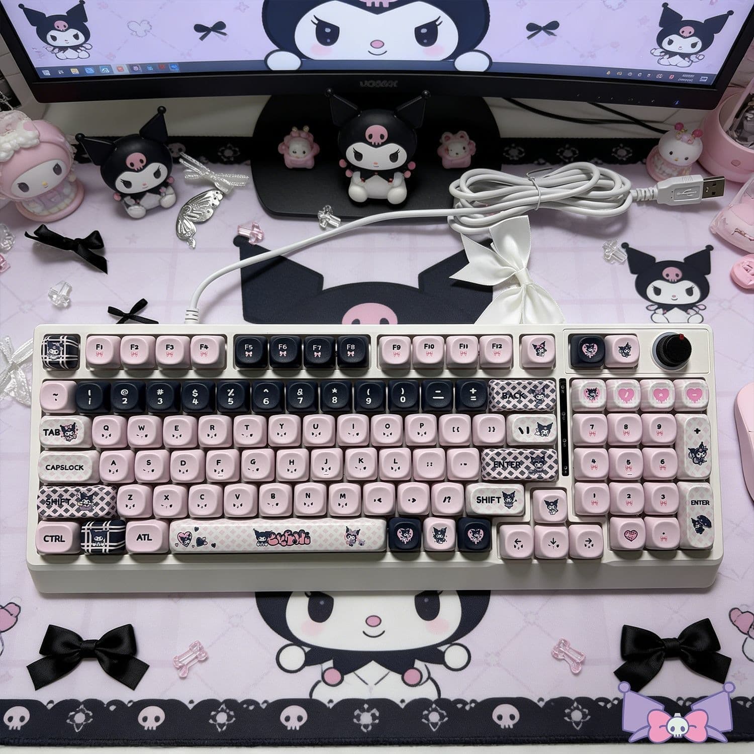 F98 Kuromi Wired Mixed-Light Mechanical Keyboard for Women Gaming Office Laptop Peripheral Single Piece Wholesale