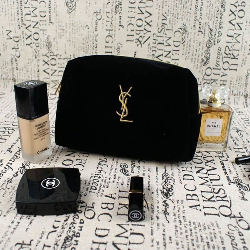 Portable cosmetic bag black embroidered storage bag hand bag large capacity makeup carry-on makeup manufacturer direct sale