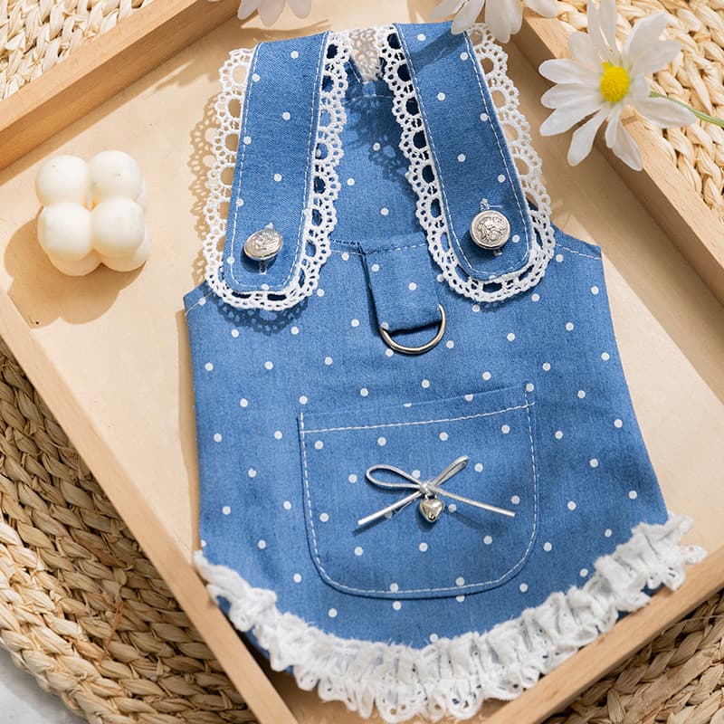 Spring and Summer Classic Hong Kong Style Denim Dress for Dogs, Two-Leg Strap Dress for Cats, Teddy, Bichon Frise, and Other Pet Dogs