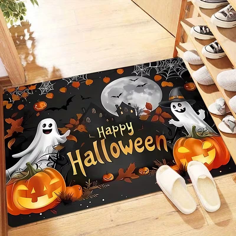Cross-border temu Halloween entrance door mats, stain-resistant crystal velvet floor mats, washable entrance door mats