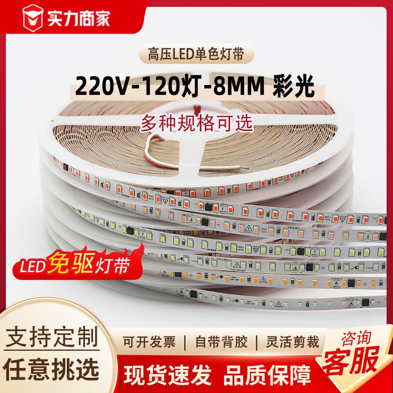 LED Strip Light 220V Self-Adhesive Ceiling 8mm 120D Atmosphere No Driver Needed 2835 High Voltage Color Light Line