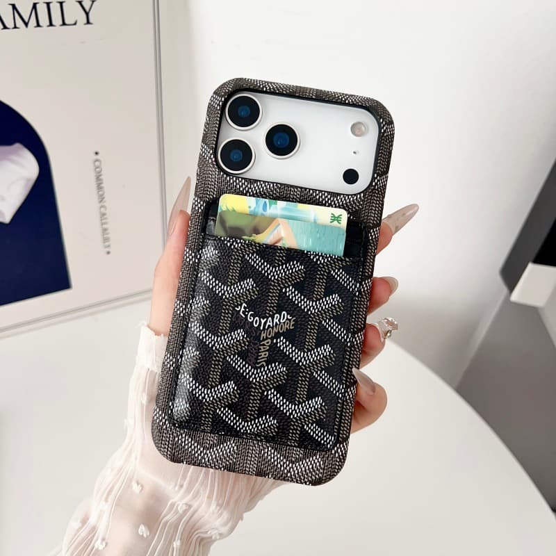 Premium Goyard-style Double-Layer Magnetic Card Holder iPhone 18 17Pro Air 16 15/14/13 Phone Case