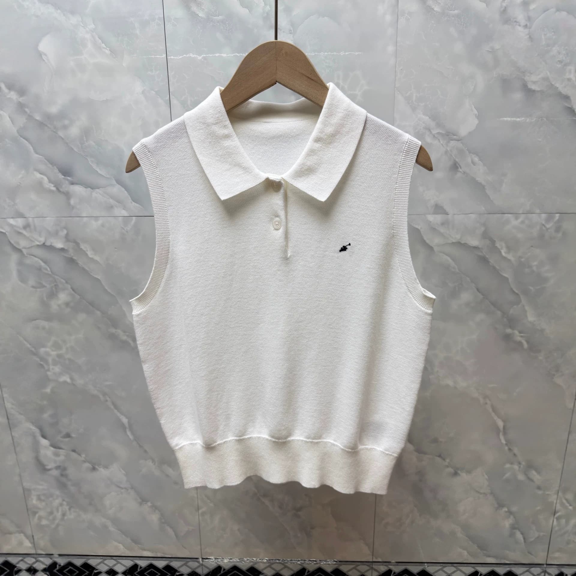 Nanyou RL Ralph Lauren Pony Logo Embroidered Polo Neck Vest Knit Women's T-Shirt Sleeveless American Style Knit Top