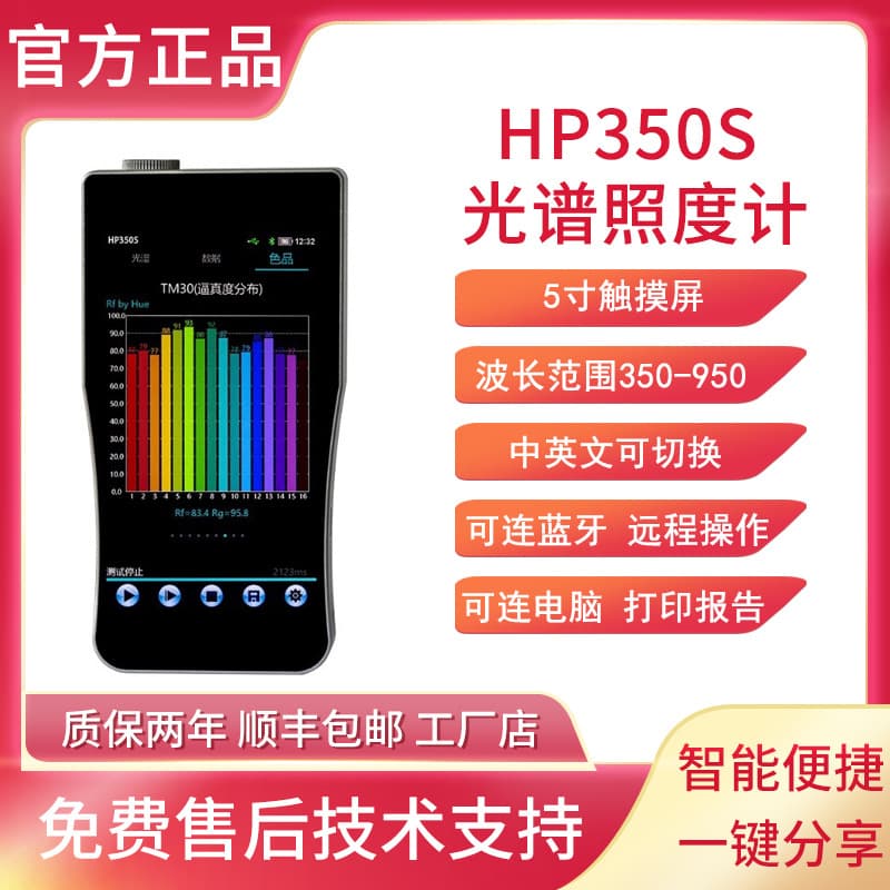 HP350S Spectrum Illuminance Meter TM-30 Color Temperature Wavelength Illuminance Spectral Distribution Color Tolerance Irradiance CRI