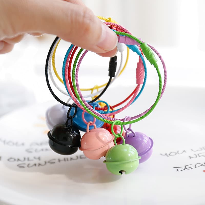 Creative candy-colored bell keychain with colored paint wire ring, student schoolbag pendant gift doll ornament