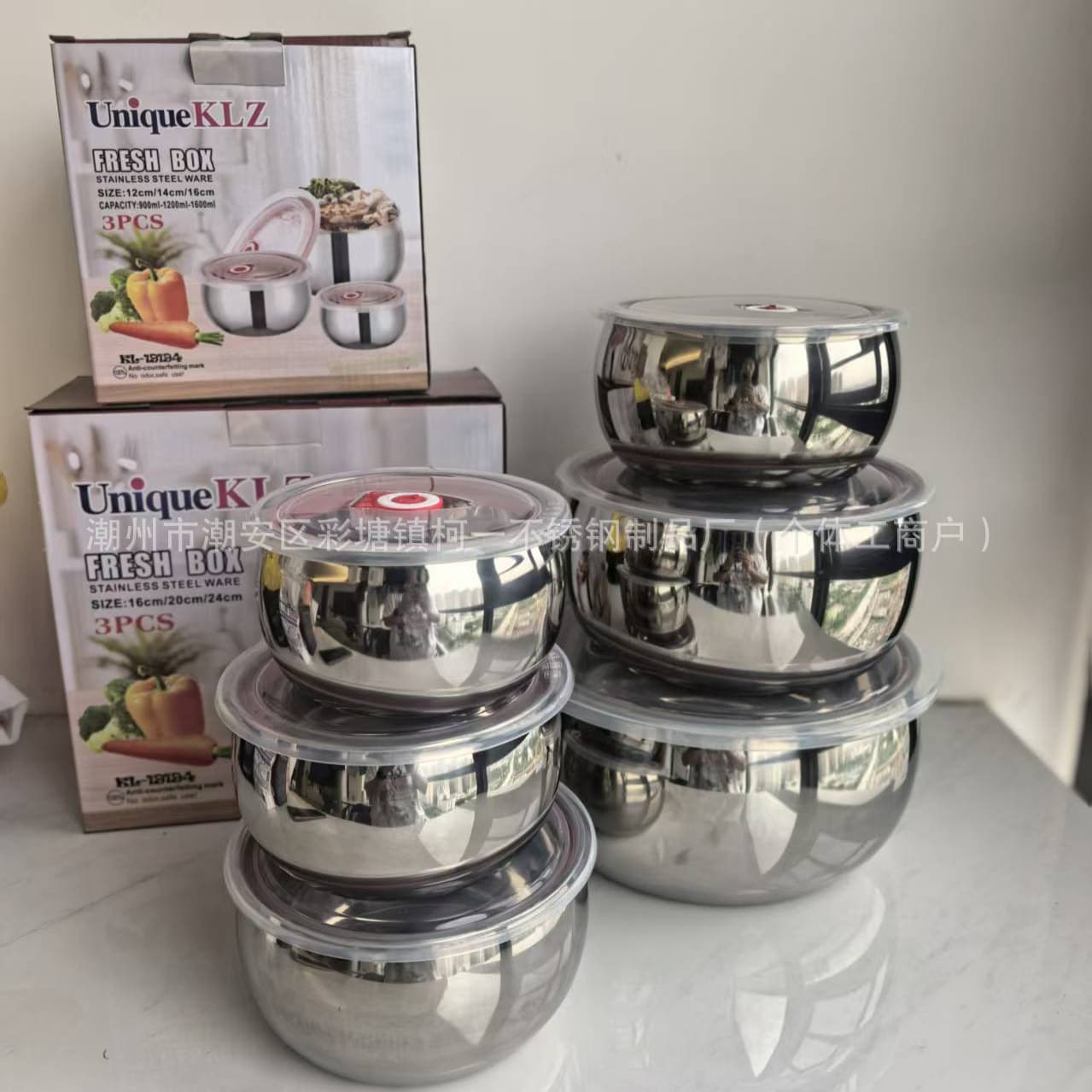 Stainless Steel Food Storage Container Set of 3, Kitchen Refrigerator Fresh-Keeping Storage Jars, Round with Lids, Colorful Fresh-Keeping Bowls, Export Set