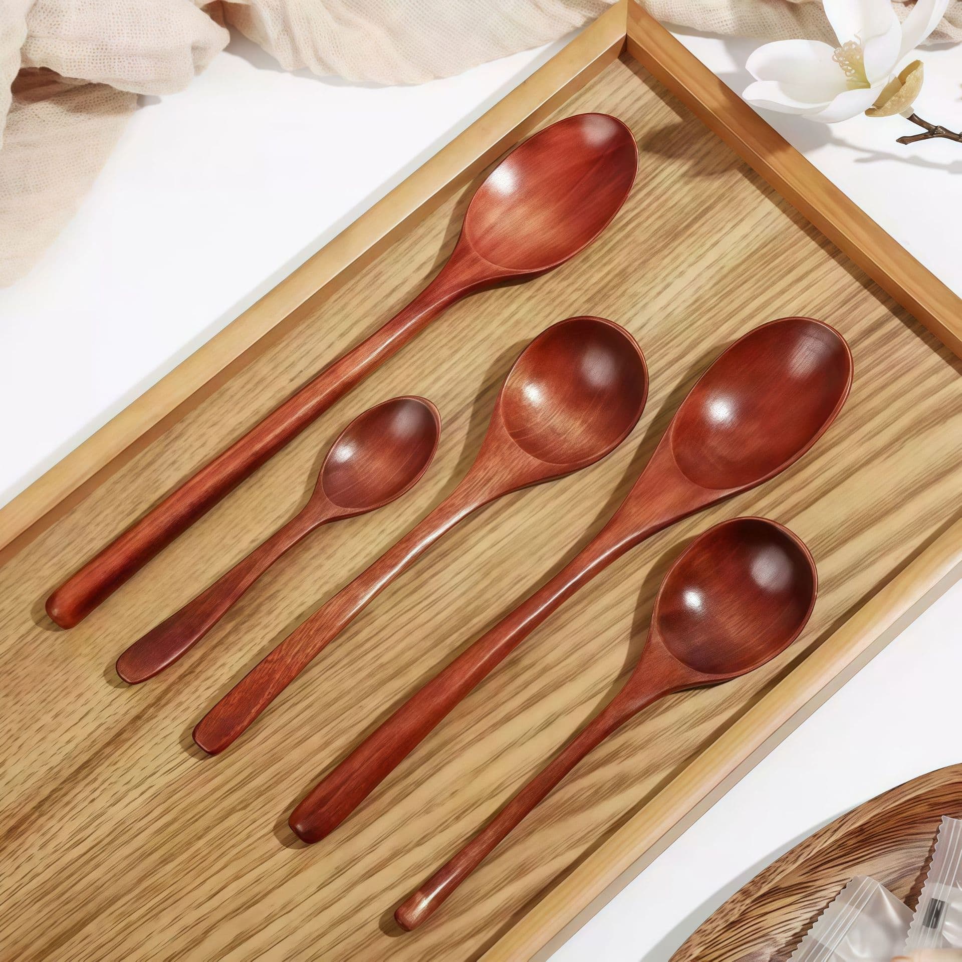 Japanese small wooden spoon household spoon honey spoon coffee stirring spoon solid wood large spoon stirring spoon Japanese tableware