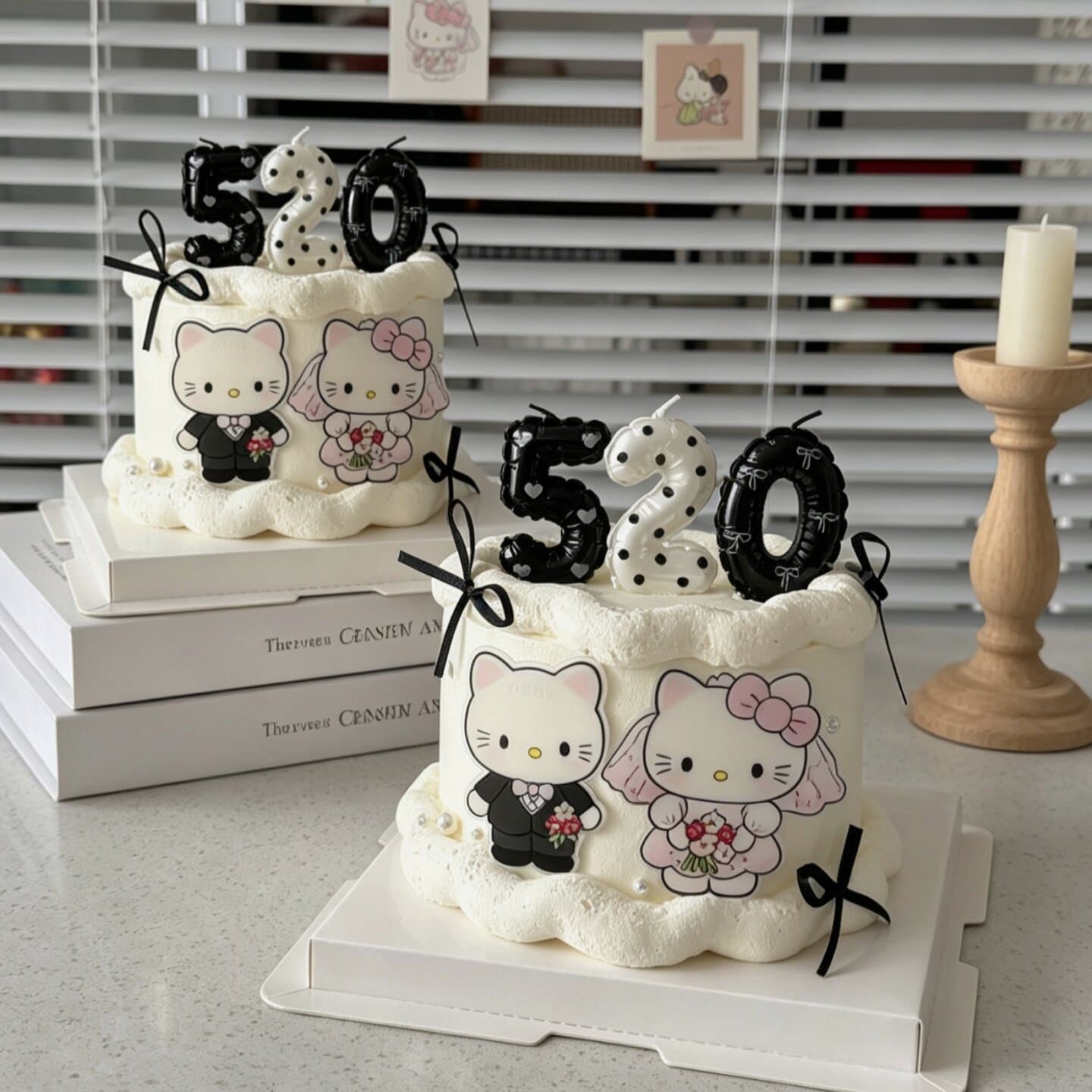 Valentine's Day Cake Decoration Set - Wedding Couple Suit, Cat, Acrylic Polka Dot Number Candle Insert Cards
