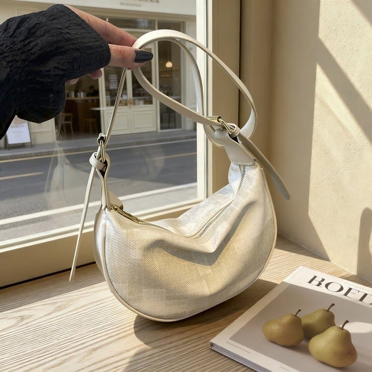 Korean style ins style crescent bag for women, simple and versatile armpit crossbody bag, lightweight soft sided shoulder dumpling bag