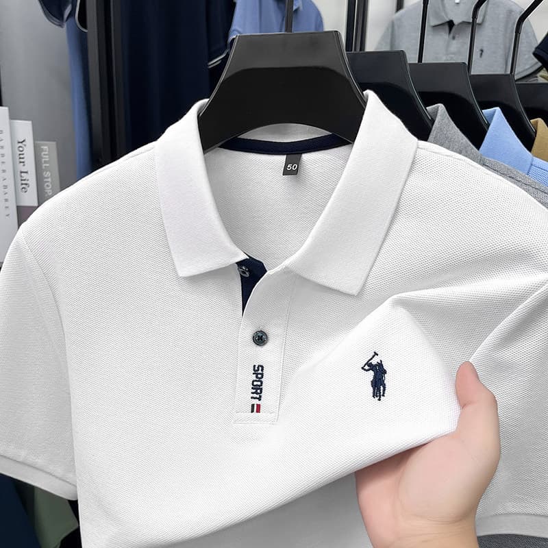Paul Men's Pure Cotton Short-Sleeve Polo Shirt with Turn-Down Collar, New Summer Embroidery Top, Middle-Aged Polo Shirt