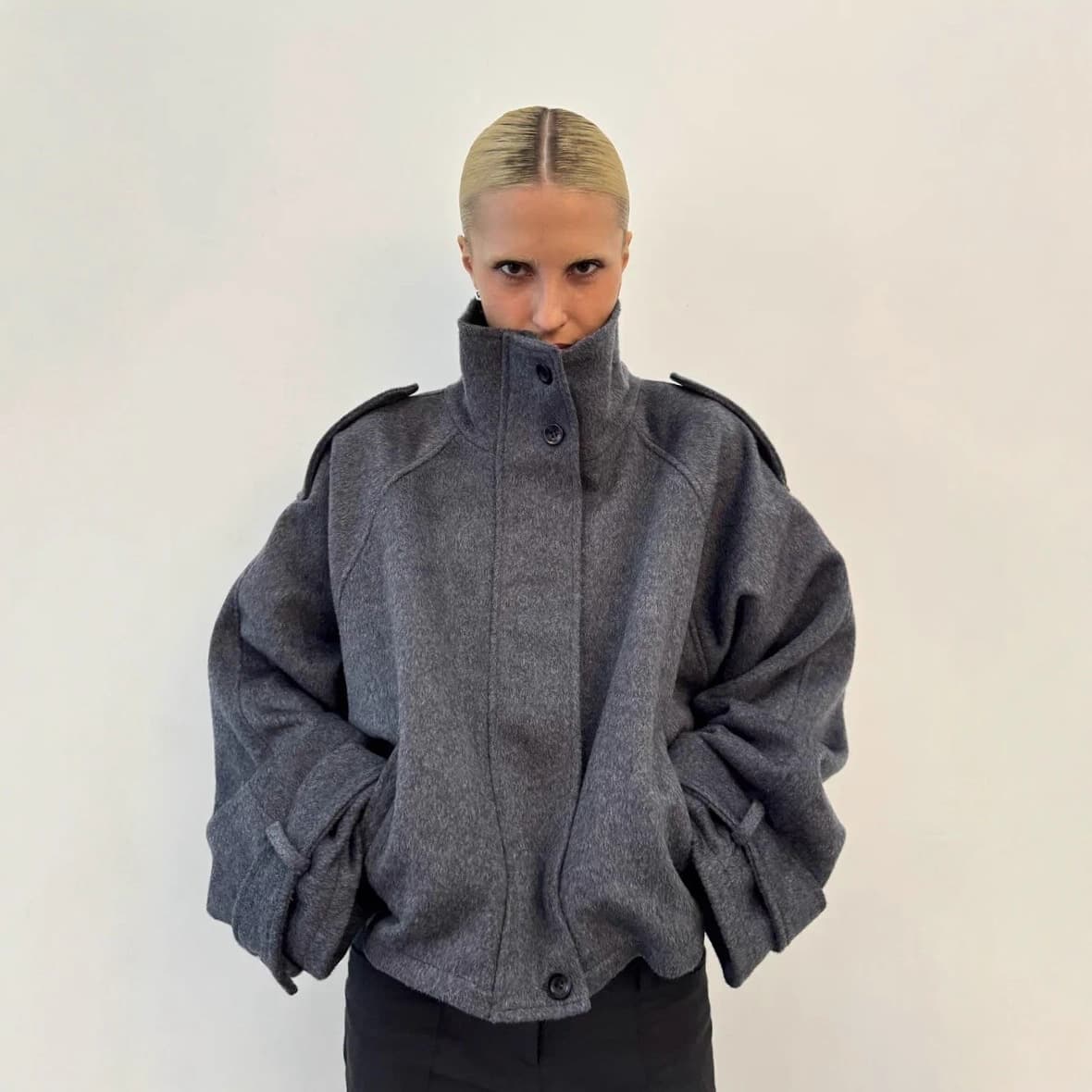 2025 AliExpress Europe and America Cross-border Autumn/Winter Stand Collar Button Short Zip-up Wool Blend Jacket Coat