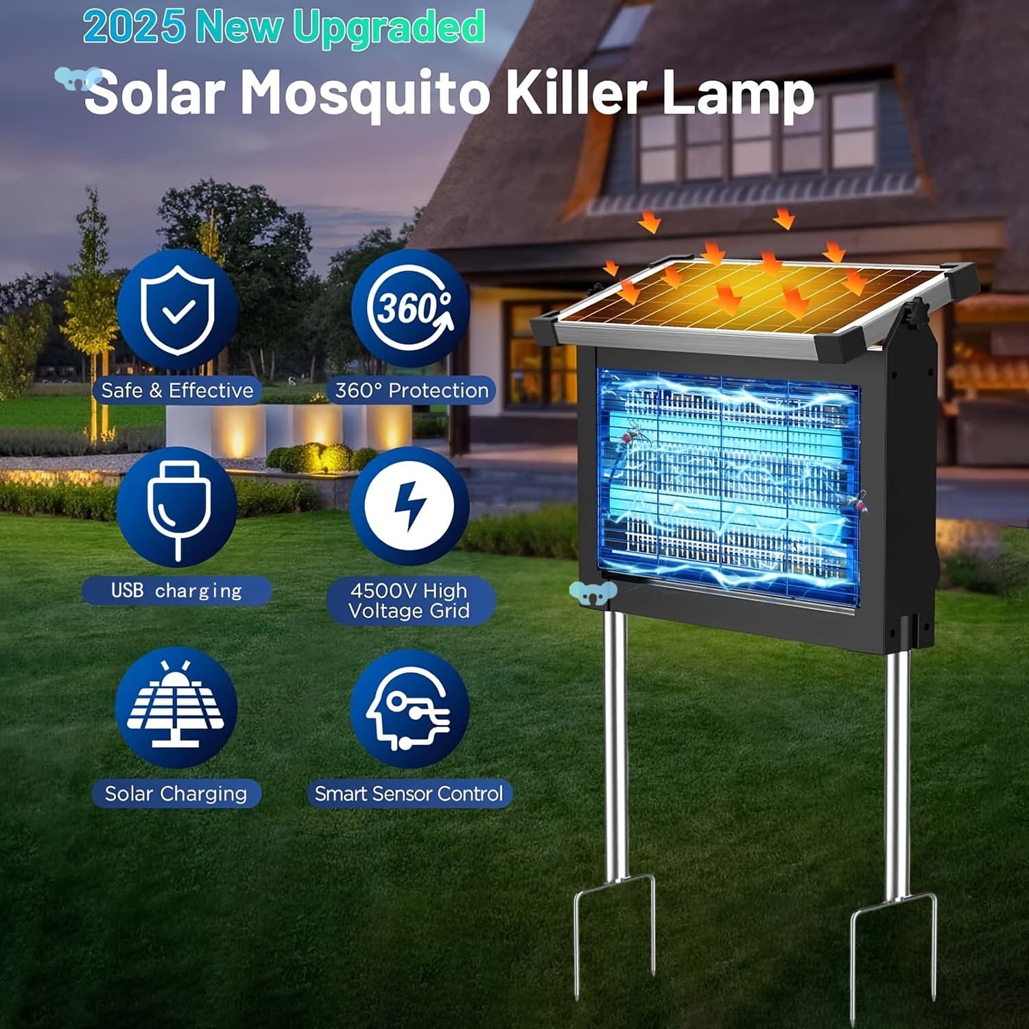 Solar Powered Bug Zapper Outdoor, Zechuan Bug Zapper 4500V