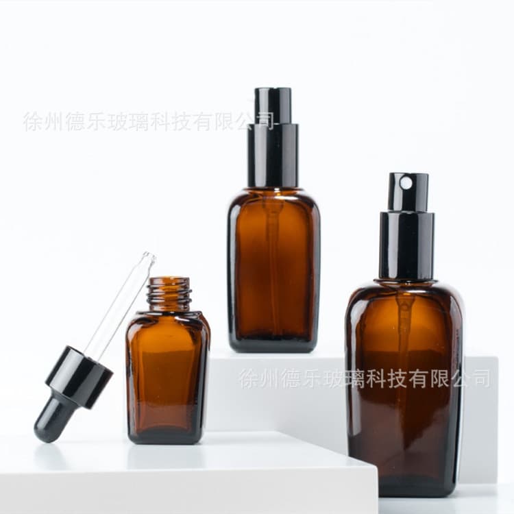 Square Brown Dark Glass Spray Bottle Fine Mist Spray Bottle Press Bottle Essence Oil Bottle Cosmetic Bottle Perfume Separate Bottling