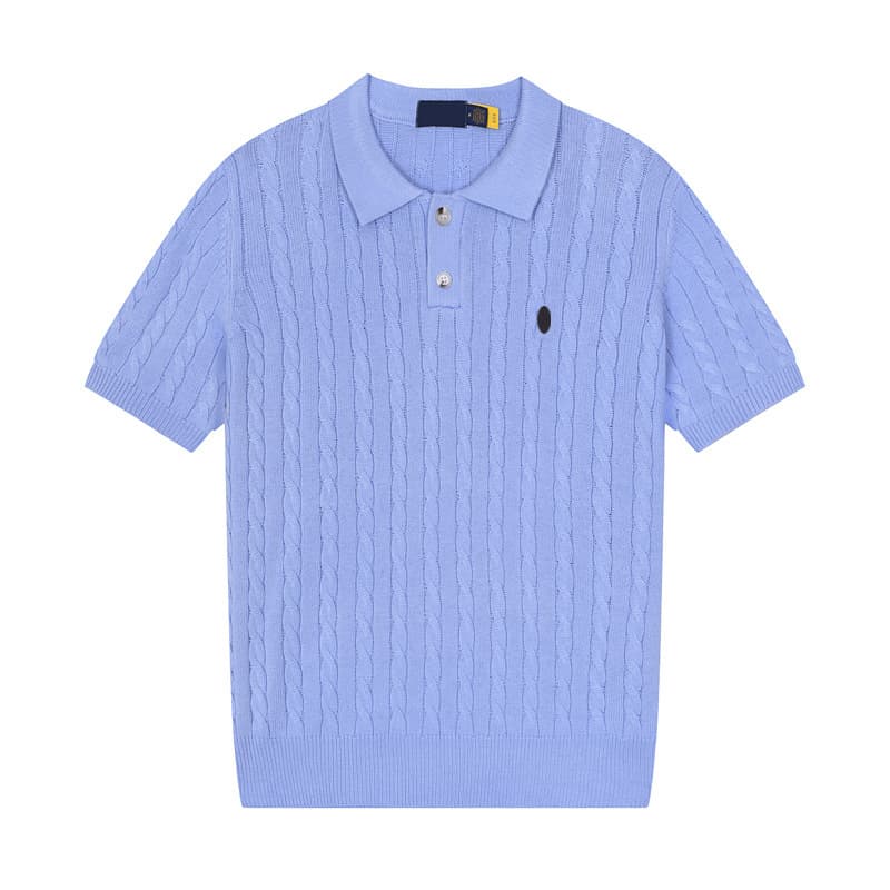 Summer Twisted Knit Short-Sleeve Polo Sweater for Men, Vintage Embroidery Pony Logo, Old Money Style Top