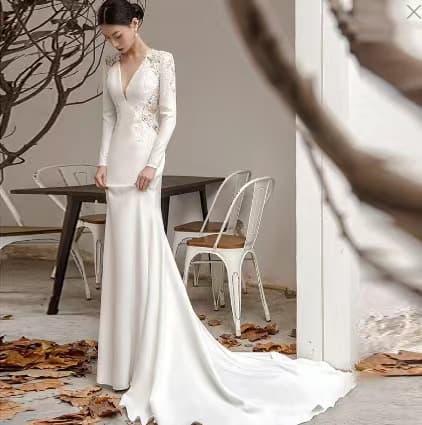 Wedding Dress New Fashion Modern Wedding Gown Slim Fit Simple Elegant Slimming Forest Style Satin Mermaid Wedding Dress