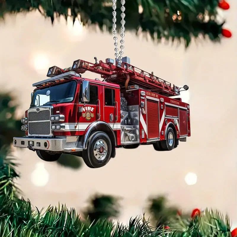Cross-border firefighter Christmas decoration tree decoration acrylic flat car pendant