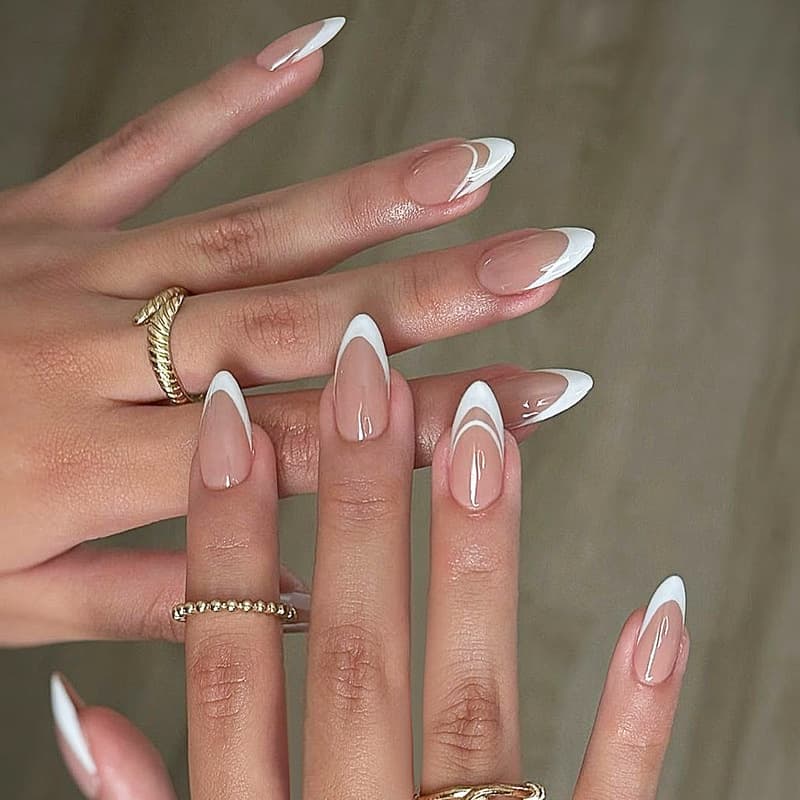 Cross-border European and American Wearable Short Nude Almond Nails French Gradient False Nail Tips