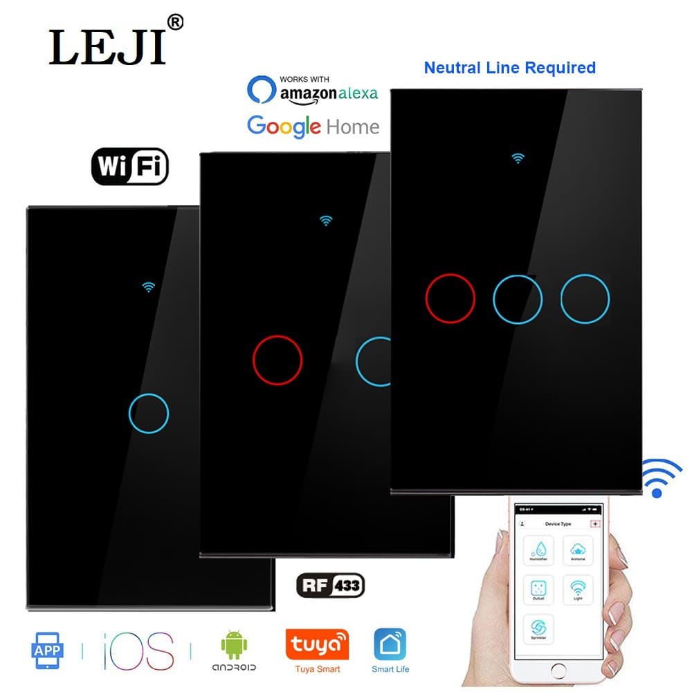 Tuya Smart 120 US/Australia Standard ALEXA Voice Touch Automatic Door Single Zero Fire WiFi Smart Switch
