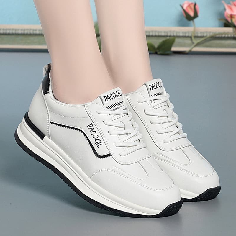 New Versatile Women's Soft Leather White Sneakers, Walking Casual Shoes, Breathable Soft Sole Anti-Slip Women's Shoes