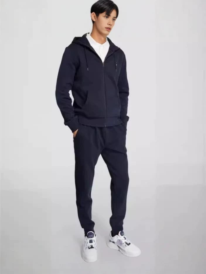2026 New Cross-Border Hot Sale Men's Hoodie Solid Color Classic Zip Casual Sports Trendy Hoodie Set In Stock