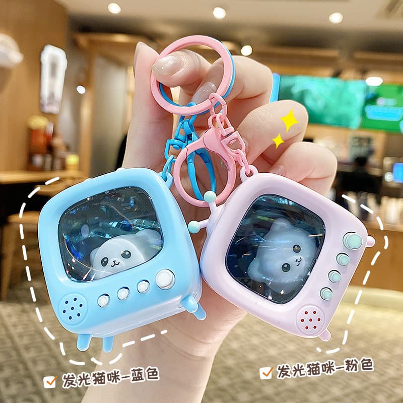 Creative Glowing Cat TV Keychain Cute Cartoon Small Pendant Bag Accessory Keychain Gift Wholesale