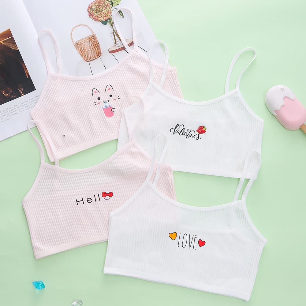 Pure Cotton Threaded Developing Stage Underwear One Stage Strap Vest Single Layer Anti-Protrusion Primary School Student Bra
