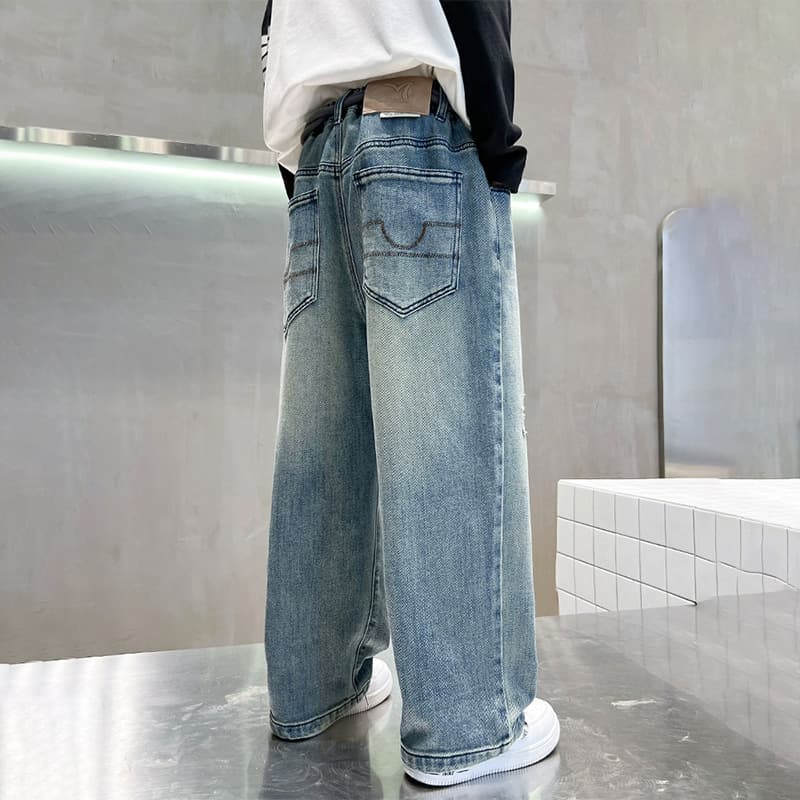 Loose Casual Wide Leg Jeans for Boys Spring Autumn Kids Clothing Korean Style Cotton Polyester Blend Comfortable Long Pants
