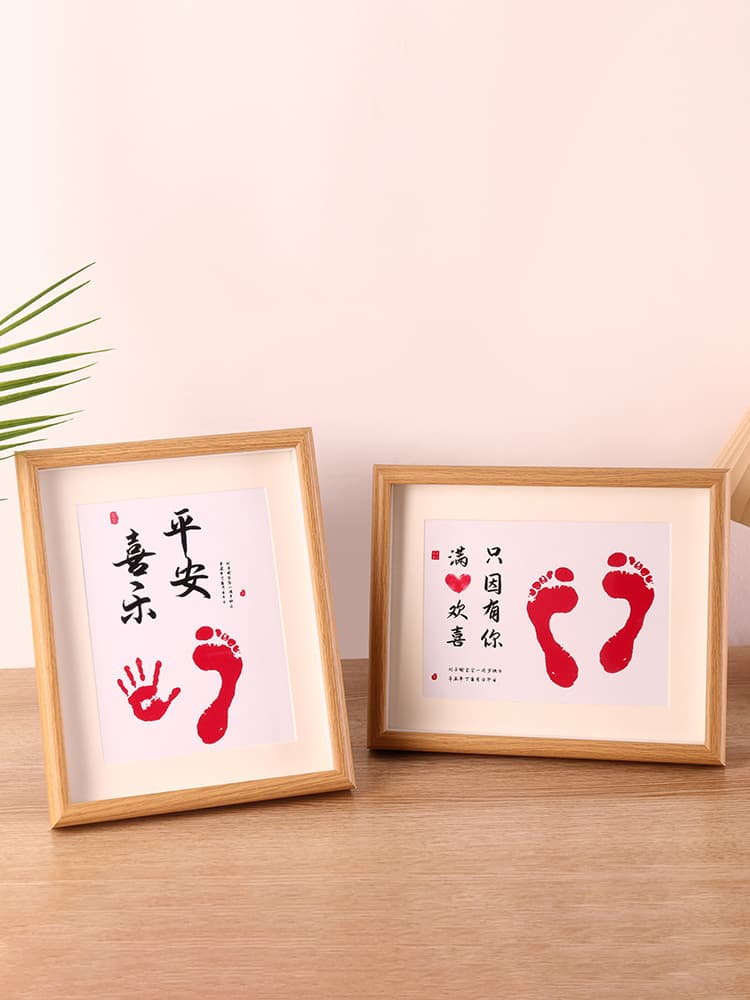 Contentment and Changle print painting full moon 100 days old newborn baby souvenir baby ink pad photo frame set table can be hung