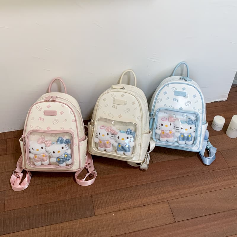 Transparent Window Kids Backpack Cute Cat Plush Pendant Boys and Girls Backpack Kindergarten Baby Small Backpack