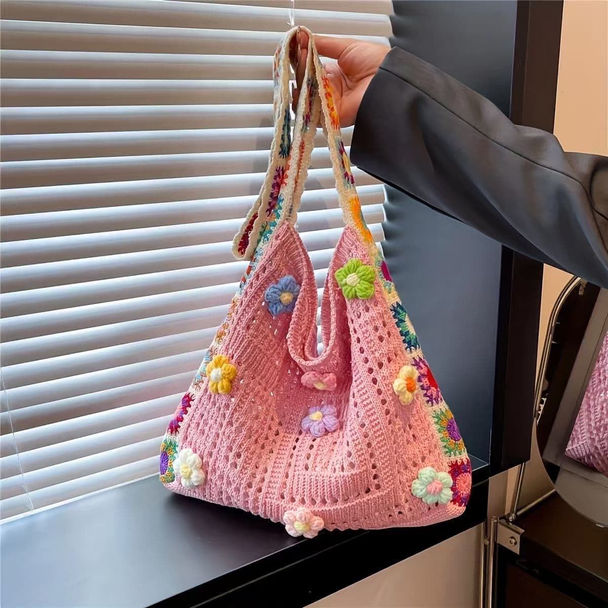 Summer Casual Hollow Out Bag Women's Colorful Woven Beach Bag 2025 New Style Seaside Shoulder Crossbody Bag