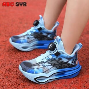 Children's Sports Shoes Boys Mesh Breathable Summer New Medium and Big Kids Running Shoes Boys Twist Button Basketball Shoes