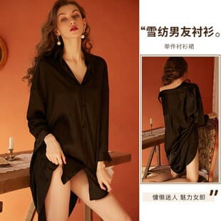 Sexy Boyfriend Style Shirt Pajamas Women Summer Sheer Thin Premium Loungewear Wear Out Plus Size
